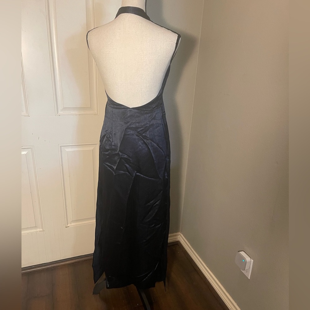 Zara Navy Maxi Satin Dress with Slit - Picture 6 of 10